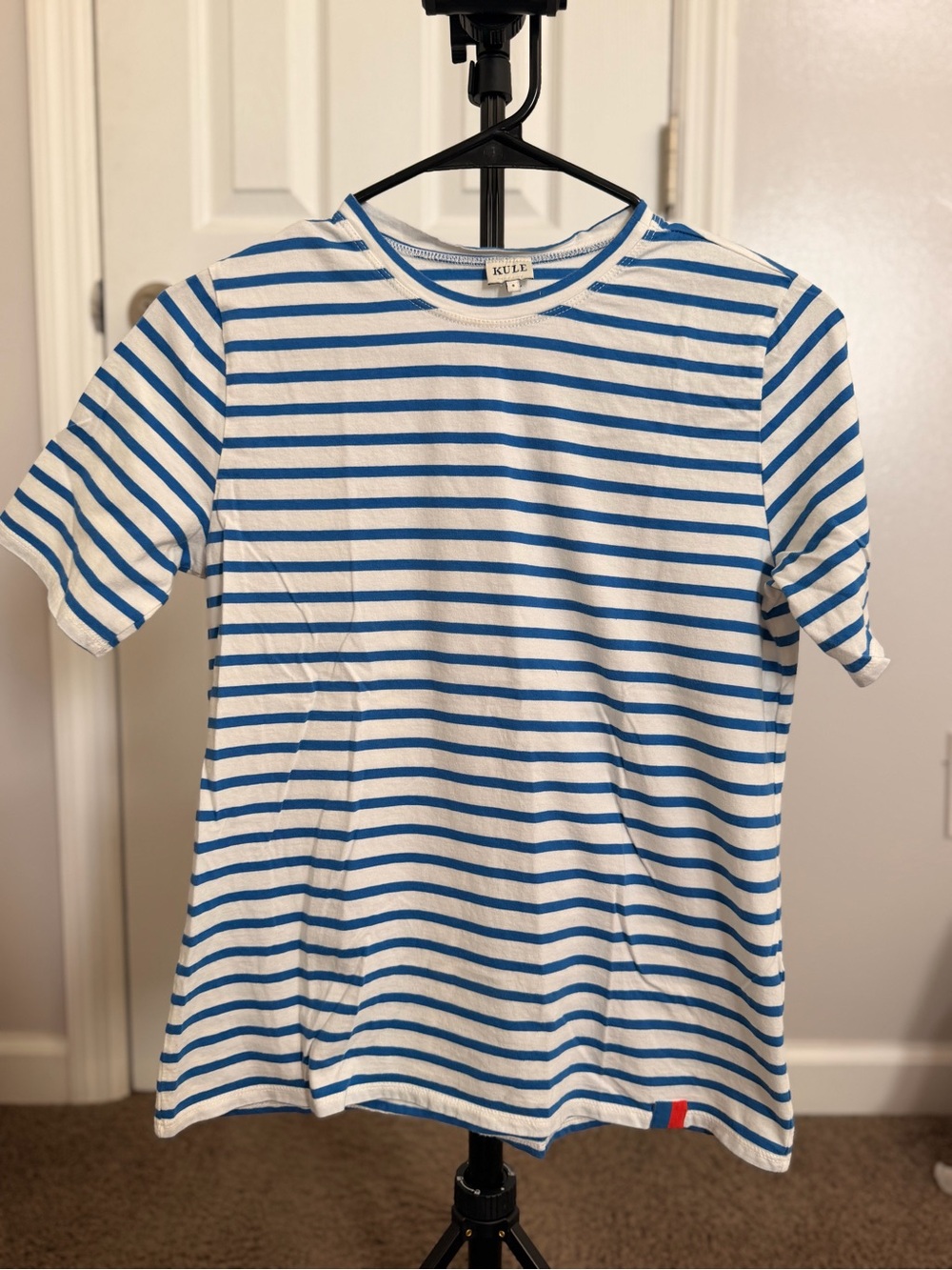 KULE White & Blue Horizontal Stripe Short Sleeve Tee